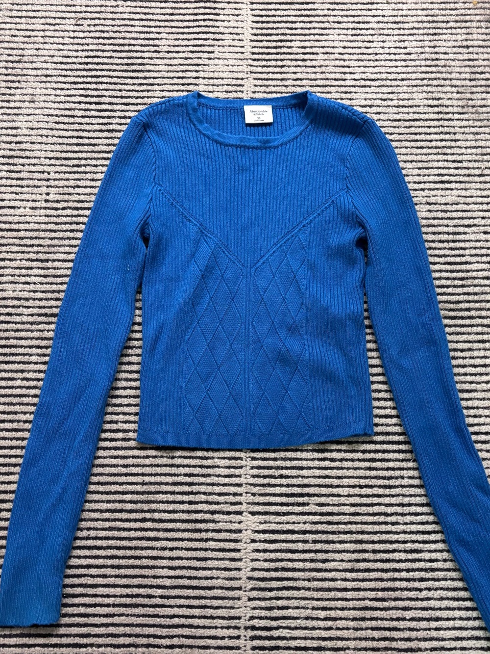 Abercrombie Blue Ribbed Diamond-Panel Sweater